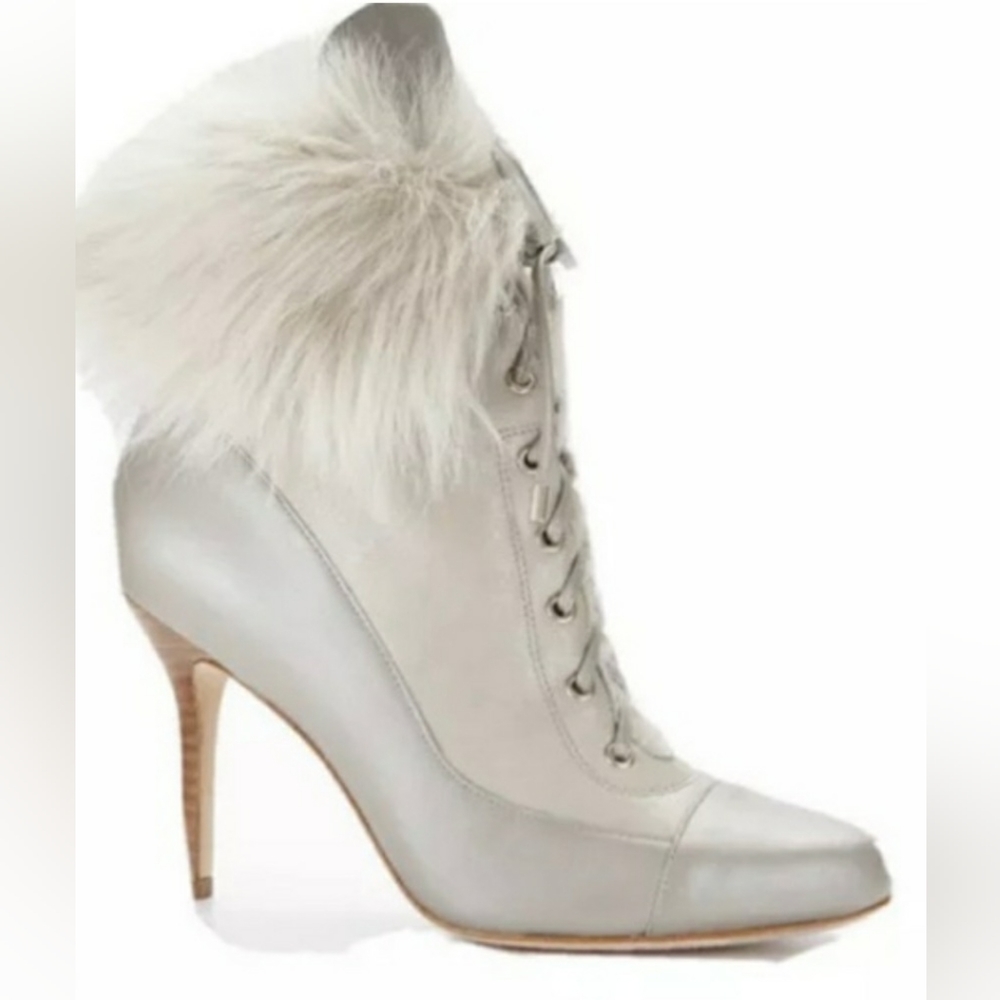 Ann Taylor Daniela leather and fur lace up  booties 8.5
